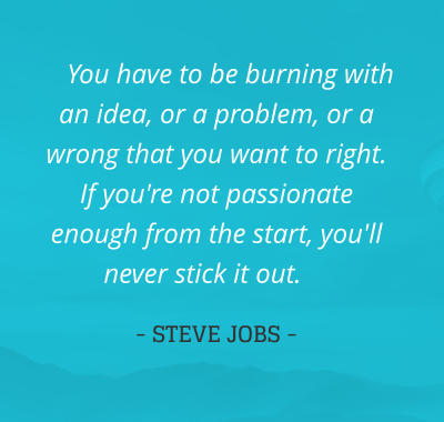 You have to be burning with an idea, or a problem, or a wrong that you want to right.  If you're not passionate enough from the start, you'll never stick it out.  - STEVE JOBS -